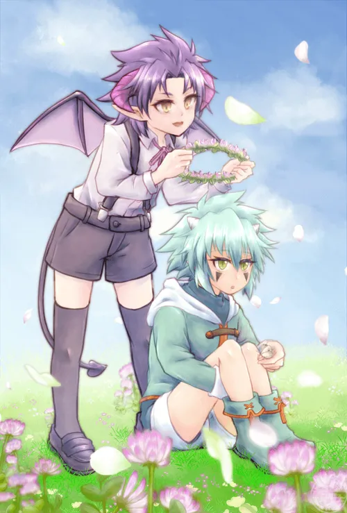 小アスラとアルバーンで花畑